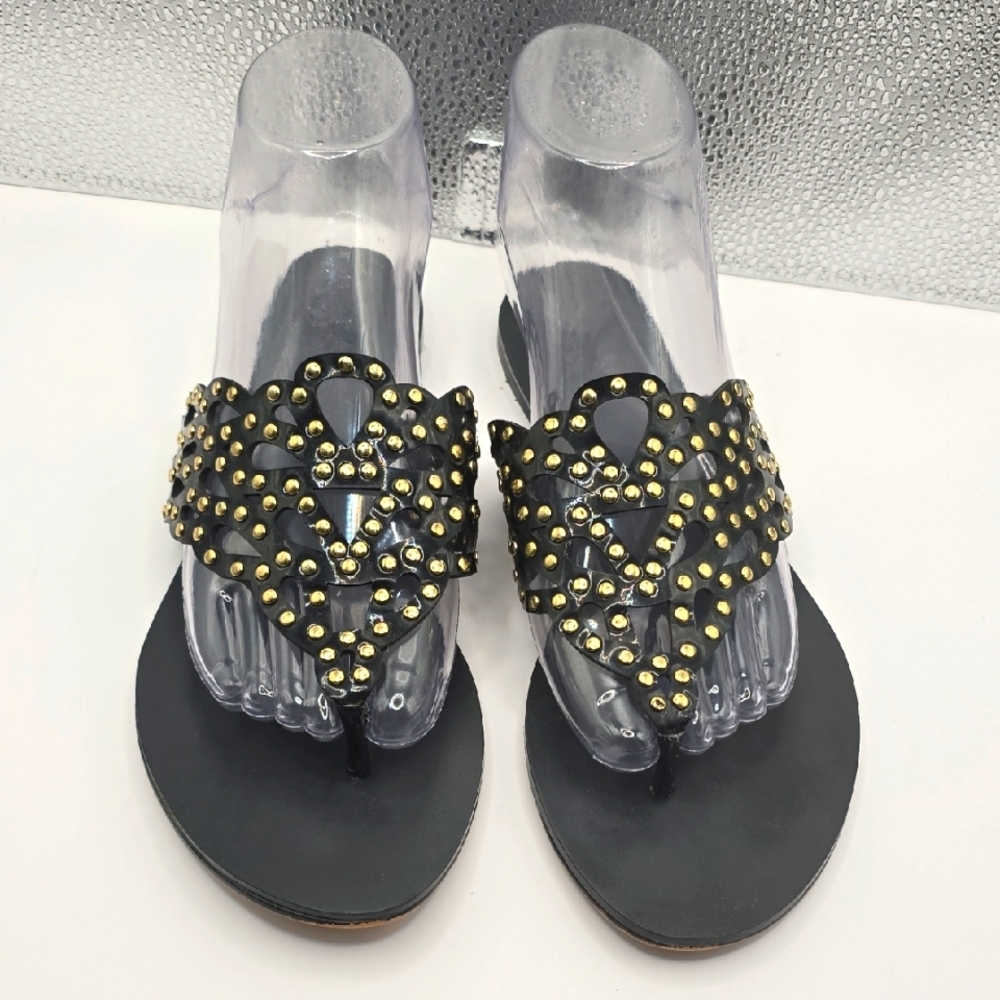 Vince Camuto Black and Gold Studded Flip Flop Sandals